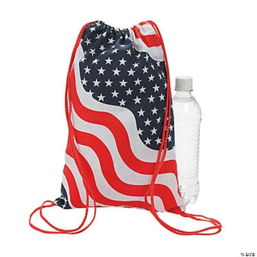 Patriotic Canvass Draw String Bags - 12 pack